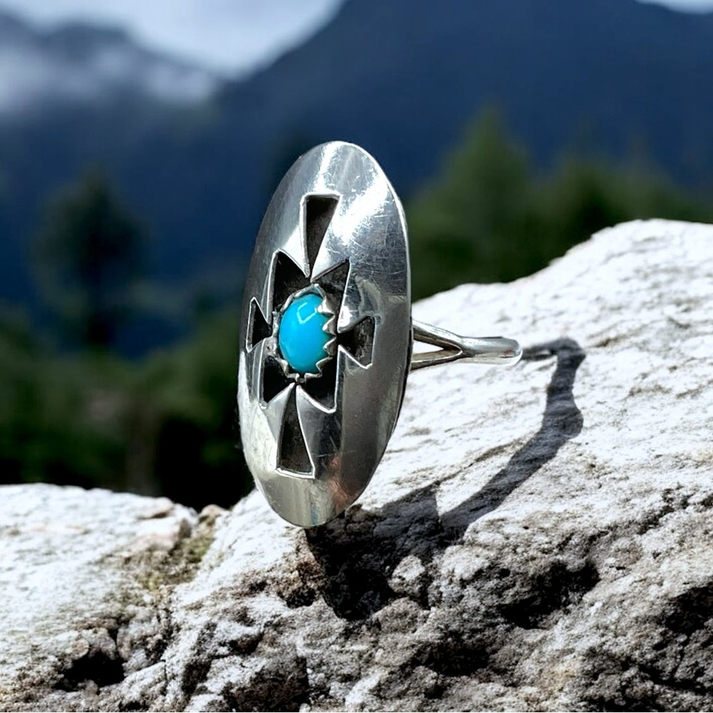 🌺Vintage Sterling & Turquoise Shadowbox Ring
